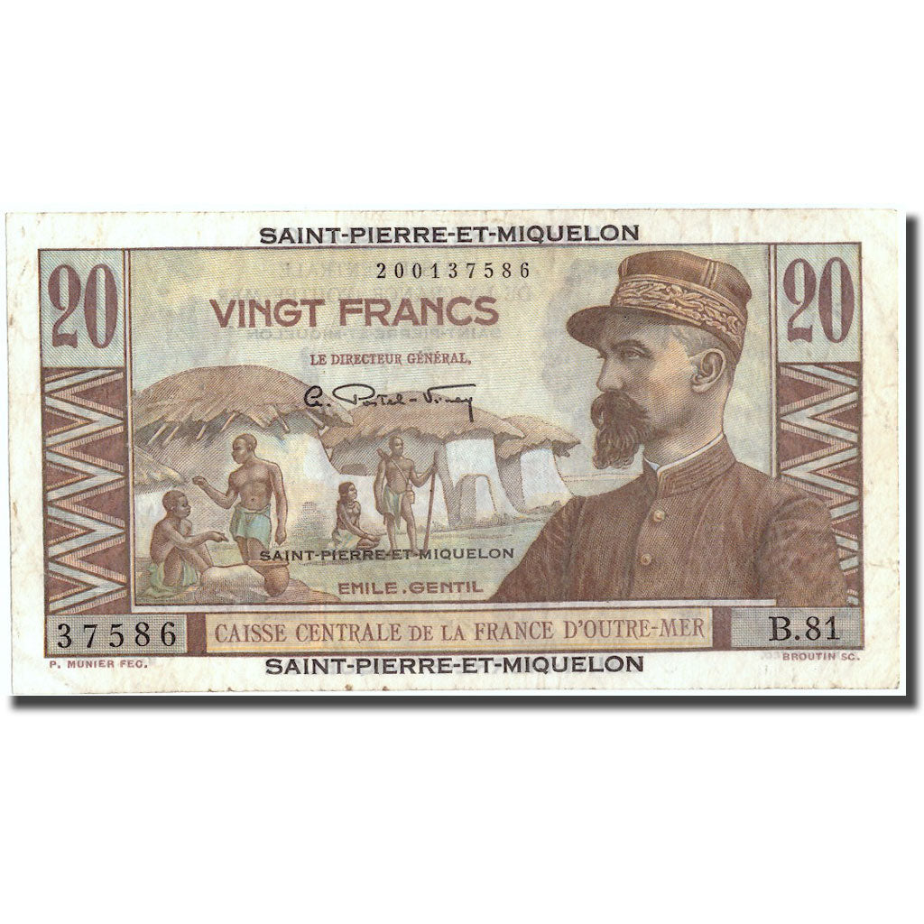 Saint Pierre and Miquelon, 20 Francs, Undated (1950-1960), EF(40-45), KM:24