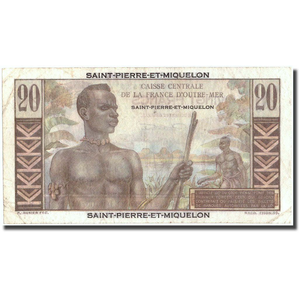 Saint Pierre and Miquelon, 20 Francs, Undated (1950-1960), EF(40-45), KM:24