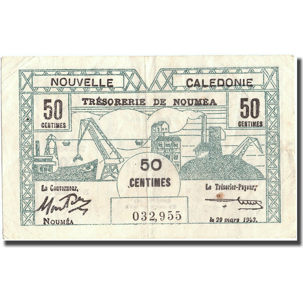 Banknote, New Caledonia, 50 Centimes, 1943, 1943-03-29, KM:54, EF(40-45)