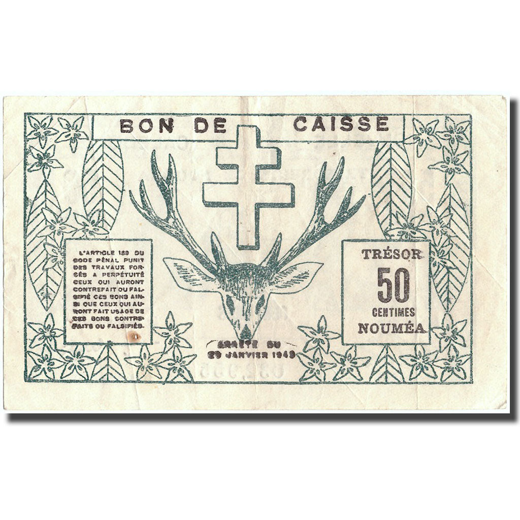 Banknote, New Caledonia, 50 Centimes, 1943, 1943-03-29, KM:54, EF(40-45)