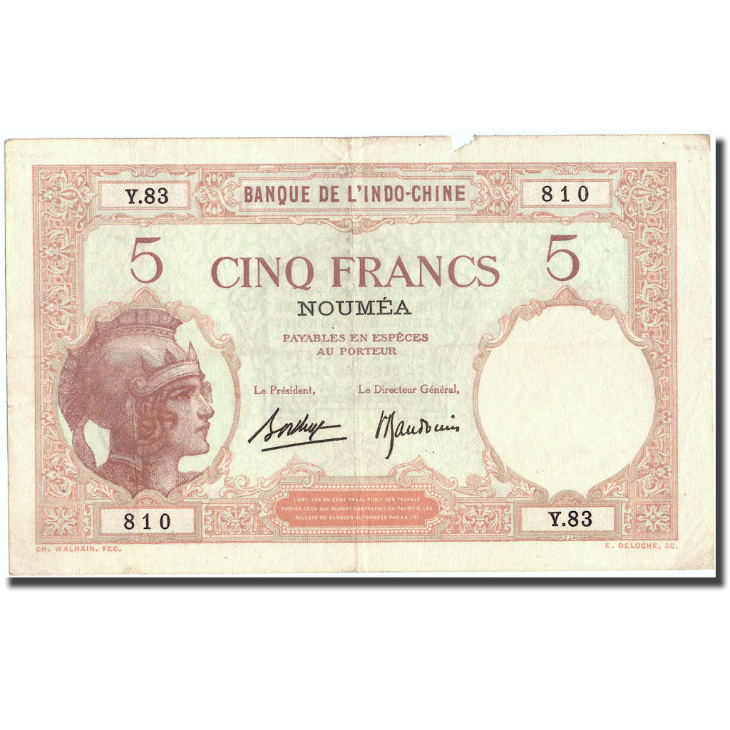 Banconote, Nuova Caledonia, 5 Francs, KM:36b, MB
