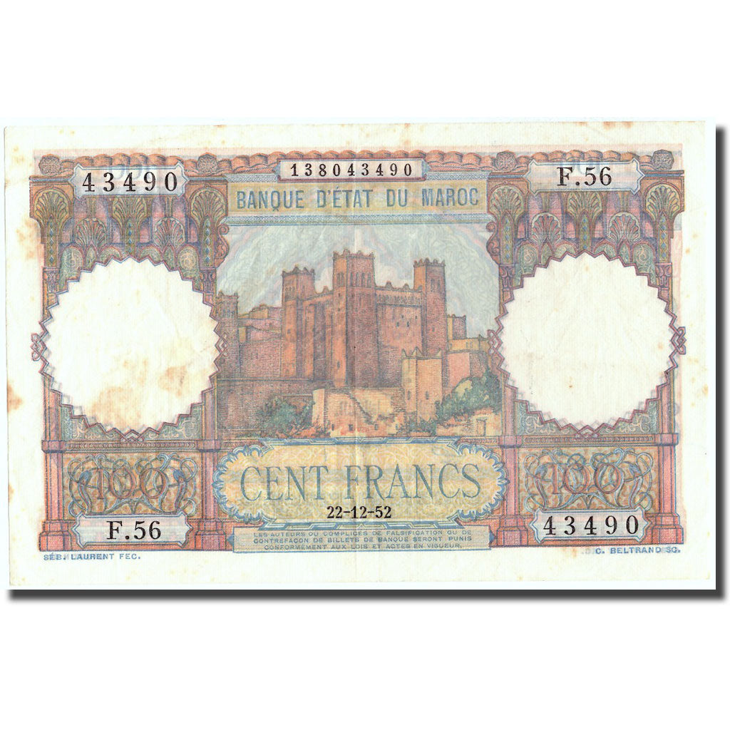 Banknote, Morocco, 100 Francs, 1952, 1952-12-22, KM:45, EF(40-45)