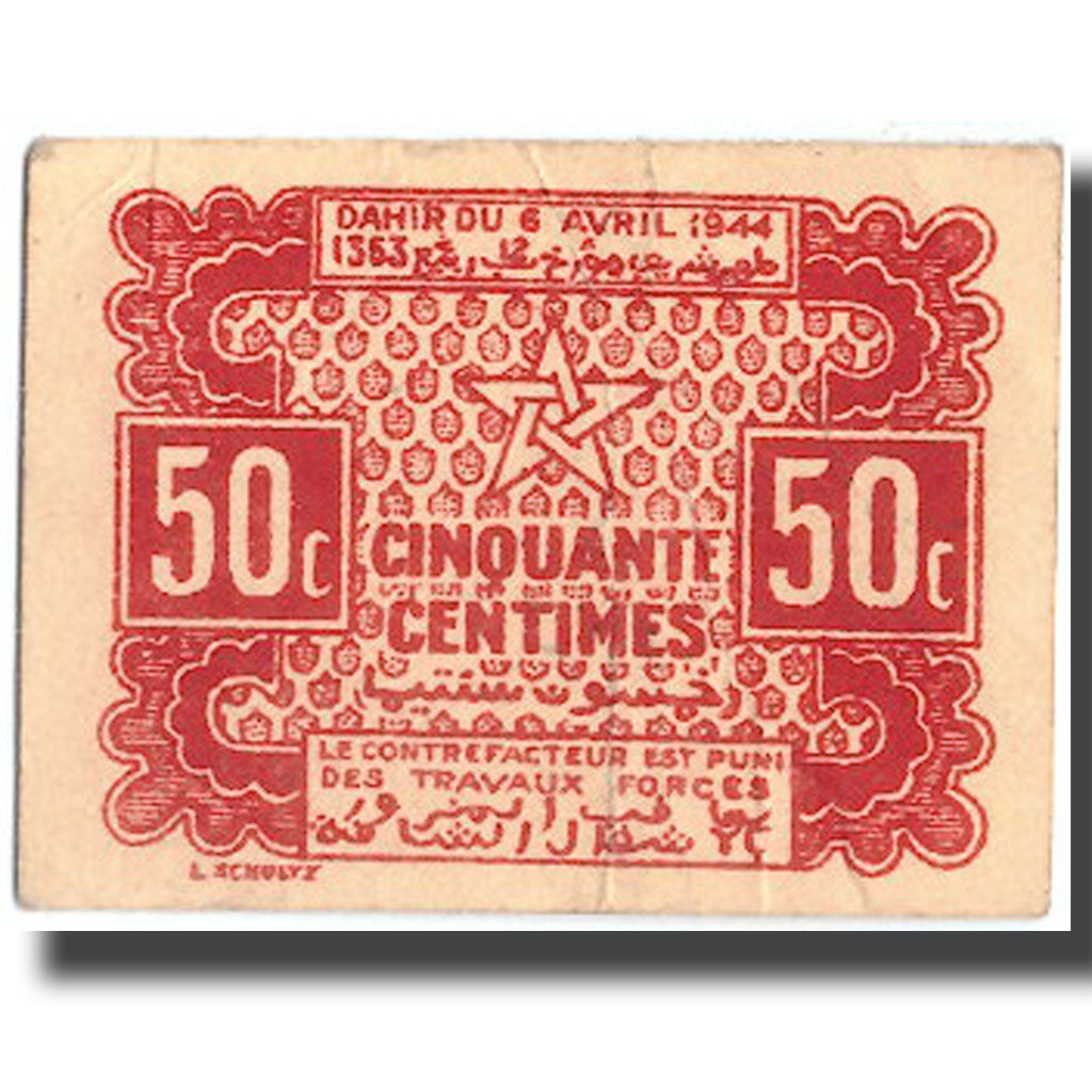 Banknote, Morocco, 50 Centimes, 1944, 1944-04-06, KM:41, AU(50-53)