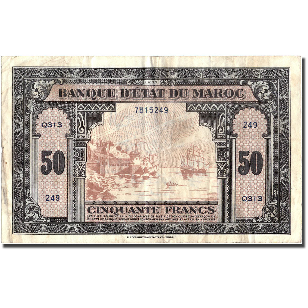 Banknote, Morocco, 50 Francs, 1944, 1944-03-01, KM:26a, VF(30-35)