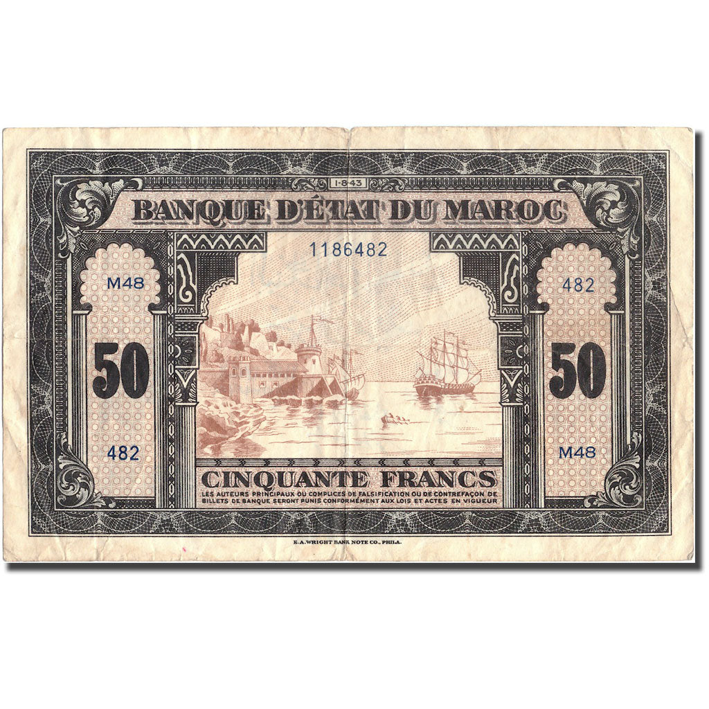 Banknote, Morocco, 50 Francs, 1943, 1943-08-01, KM:26a, VF(30-35)