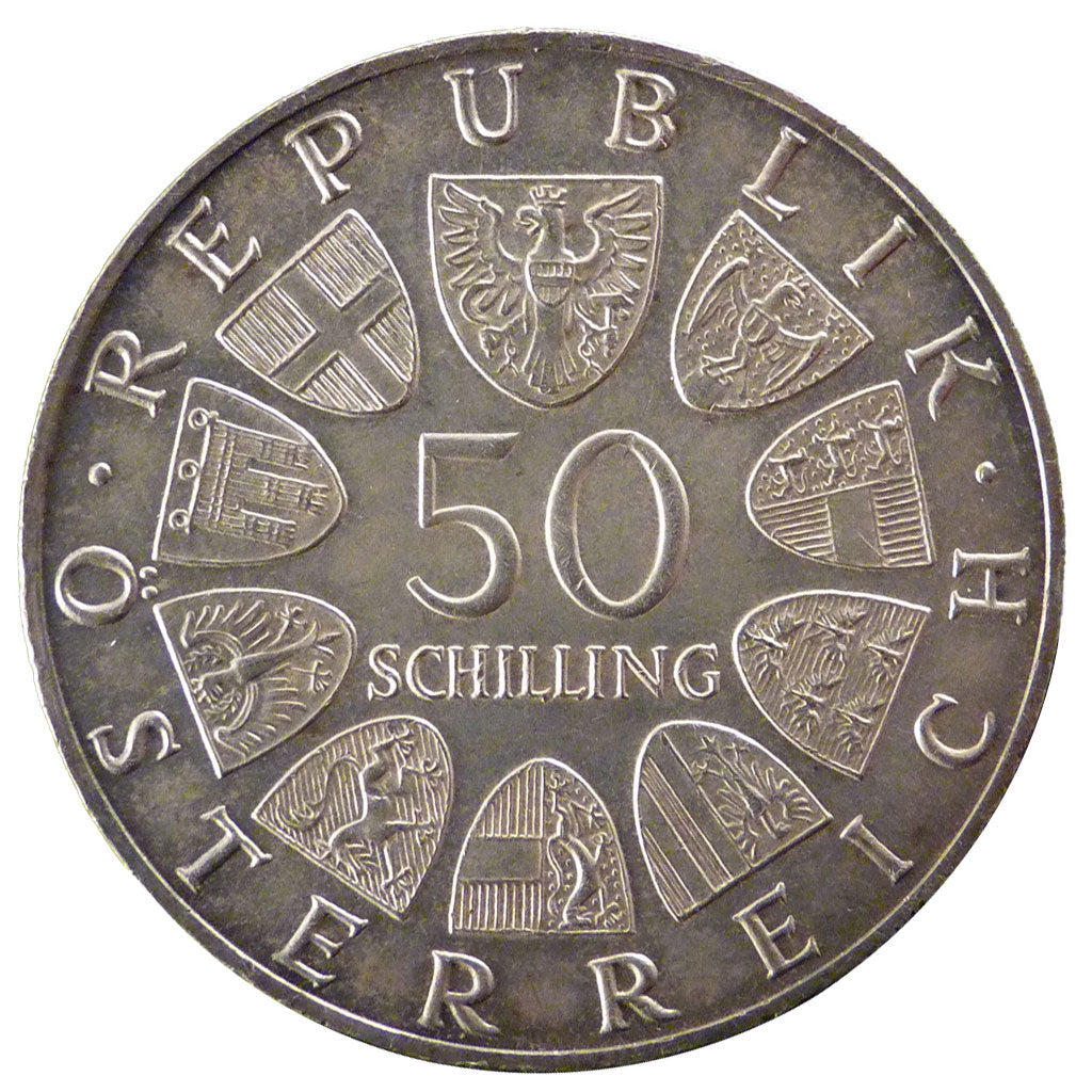 AUSTRIA, 50 Schilling, 1965, KM #2898, MS(60-62), Silver, 34, 20.00