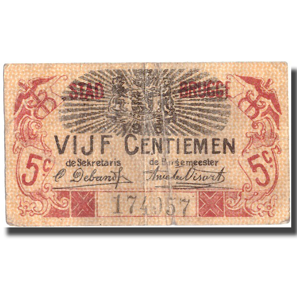 Billet, Belgique, BRUGGE, 5 Centimes, Blason, 1915, 1915-06-01, TB