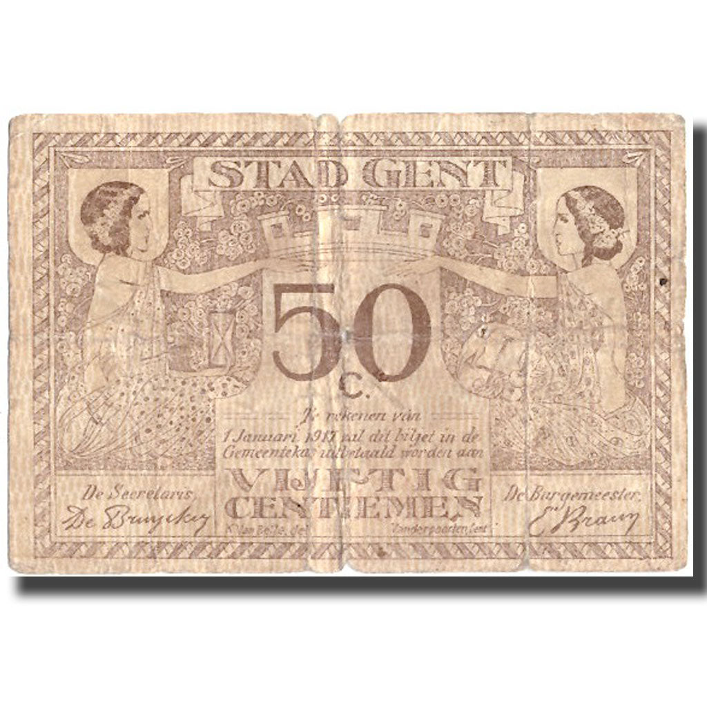 Banknote, Belgium, GENT, 50 Centimes, personnage, 1917, 1917-01-01, F(12-15)