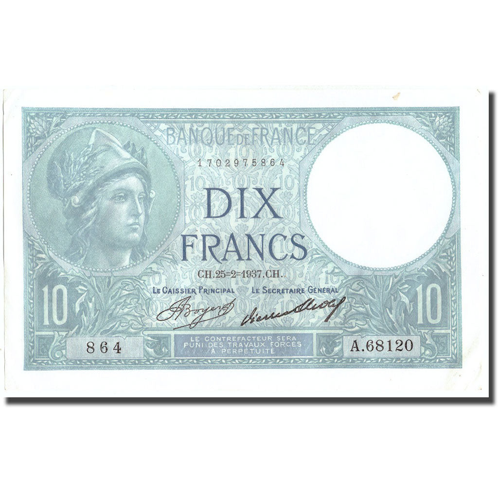 Francja, 10 Francs, 10 F 1916-1942 ''Minerve'', 1937, 1937-02-25, AU(50-53)