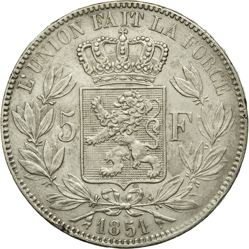 Coin, Belgium, Leopold I, 5 Francs, 5 Frank, 1851, AU(50-53), Silver, KM:17