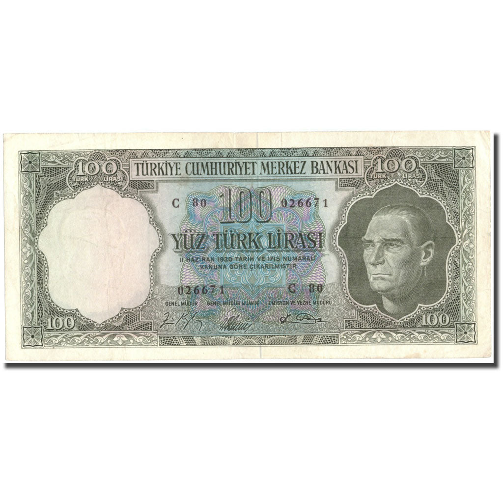 Banknote, Turkey, 100 Lira, 1930, 1930, KM:177a, AU(50-53)