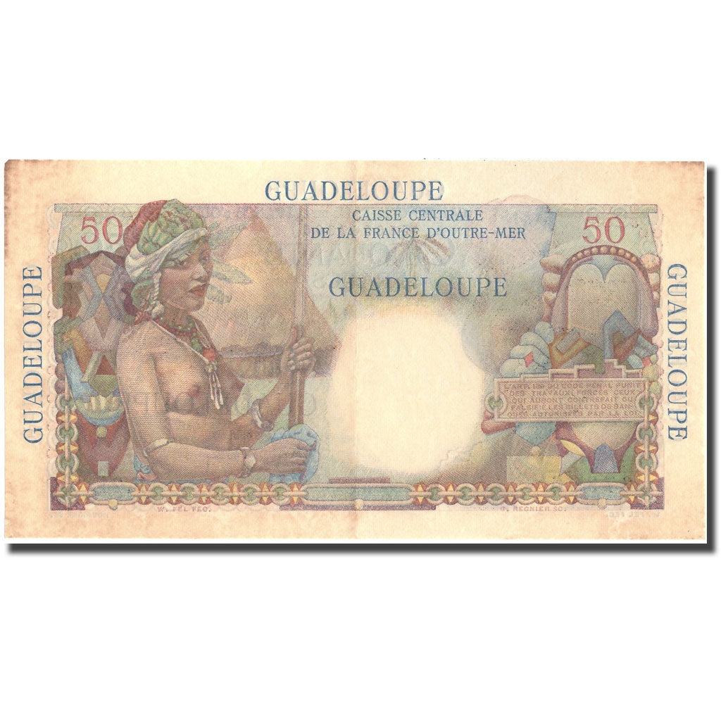 Guadeloupe, 50 Francs, Undated (1947), AU(55-58), KM:34