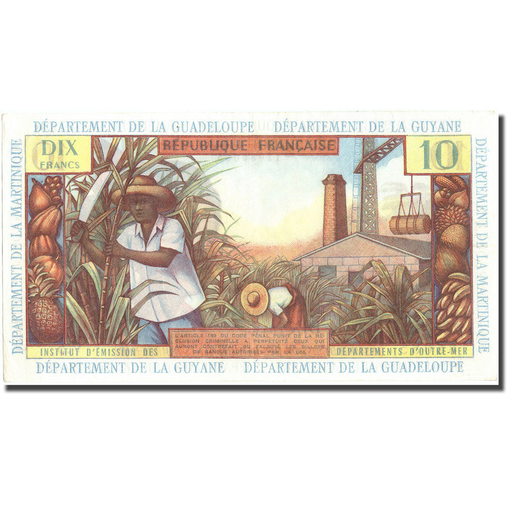 Banknote, French Antilles, 10 Francs, KM:8a, AU(50-53)