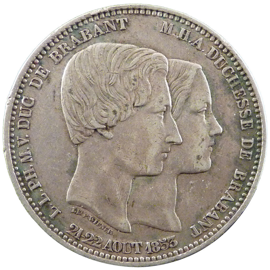 Belgium, 5 Francs, 1853, KM #8.1, EF(40-45), Silver, 24.90