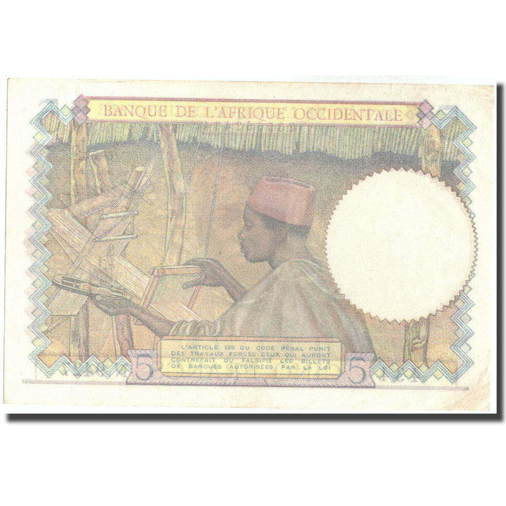 Banknote, French West Africa, 5 Francs, 1942, 1942-05-06, KM:21, AU(50-53)