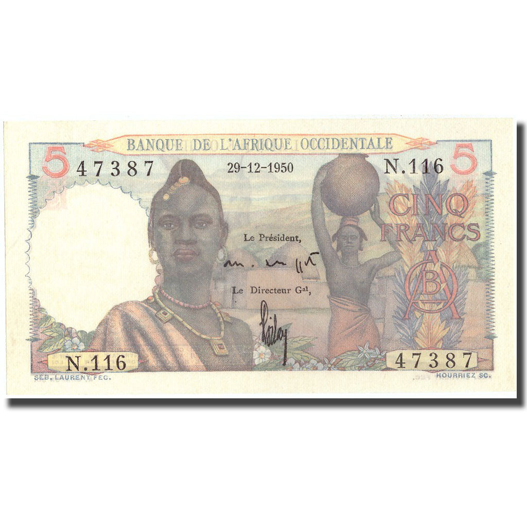 Billet, French West Africa, 5 Francs, 1950, 1950-12-29, KM:36, SPL+