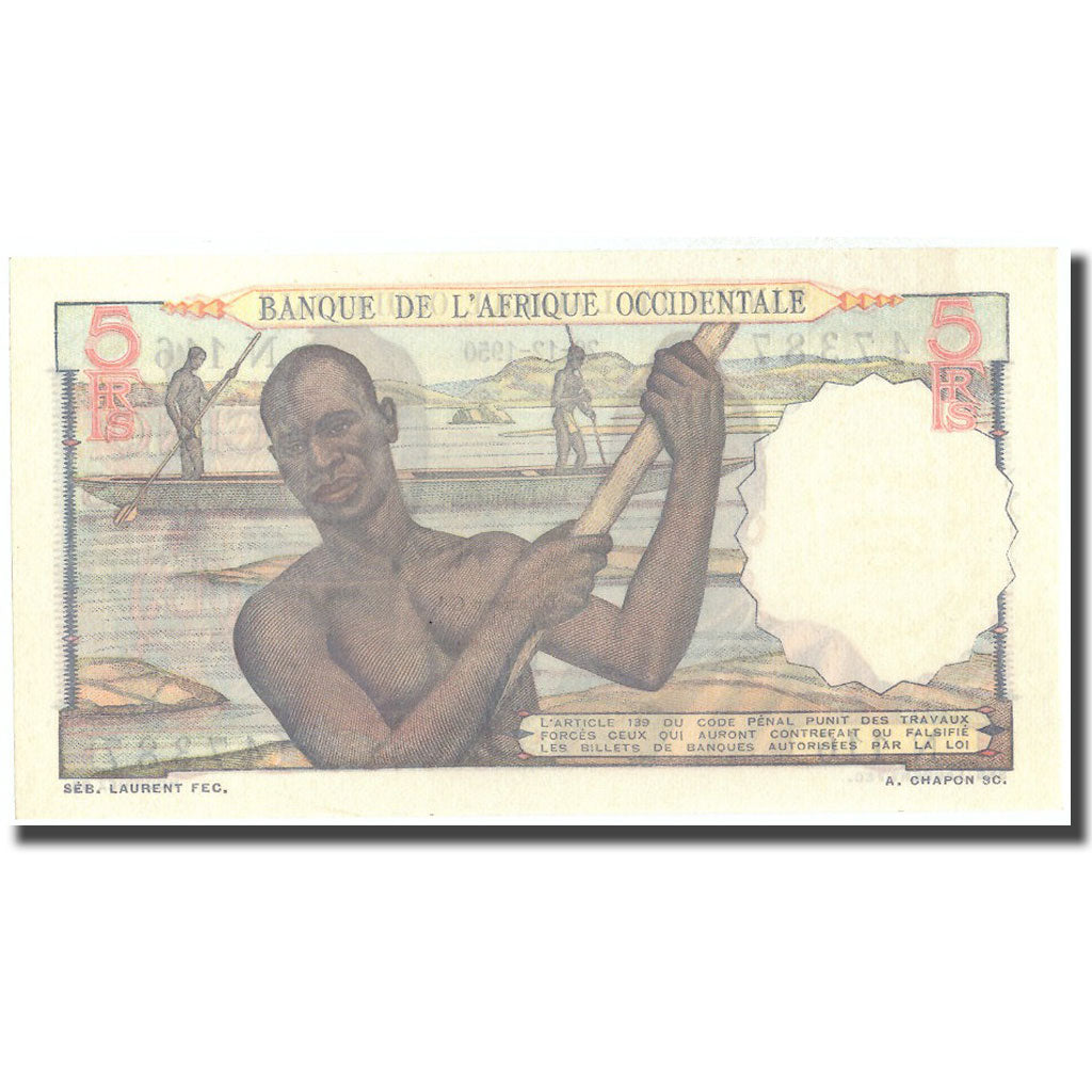 Billet, French West Africa, 5 Francs, 1950, 1950-12-29, KM:36, SPL+