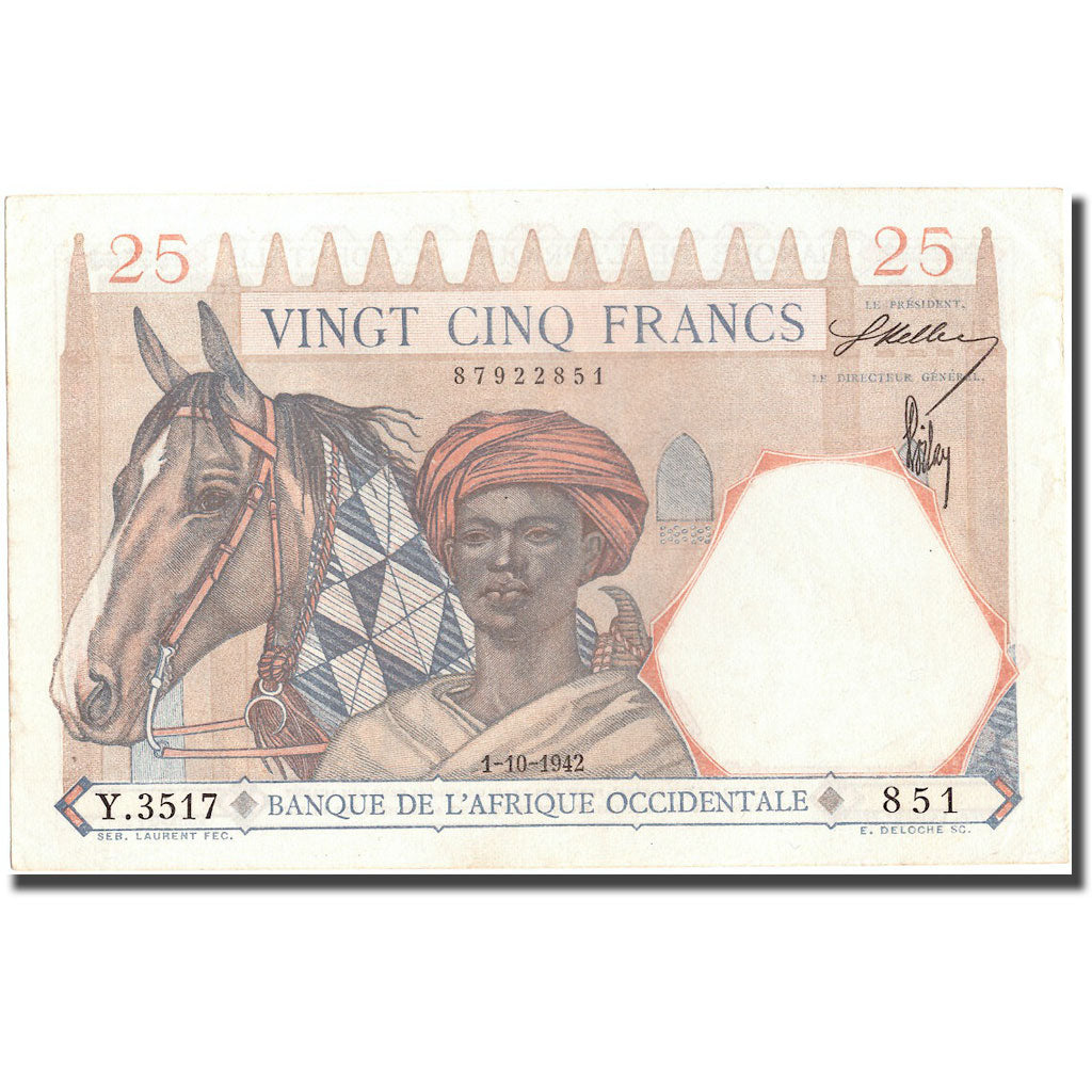 Billete, 25 Francs, 1942, África oriental francesa, 1942-10-01, KM:27, EBC