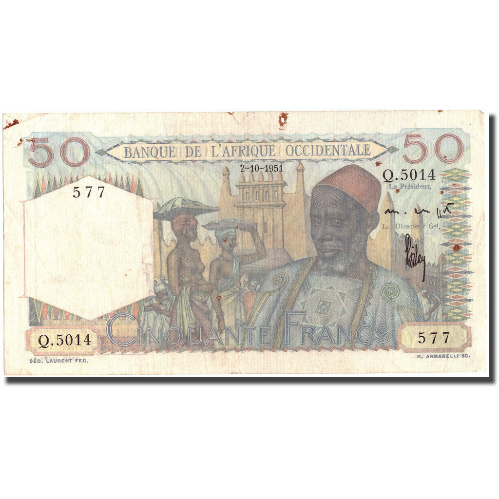 Geldschein, French West Africa, 50 Francs, 1951, 1951-10-02, KM:39, SS