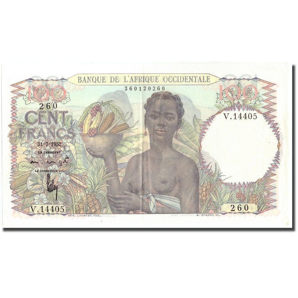 Banknot, Francuska Afryka Zachodnia, 100 Francs, 1952, 1952-07-31, KM:40