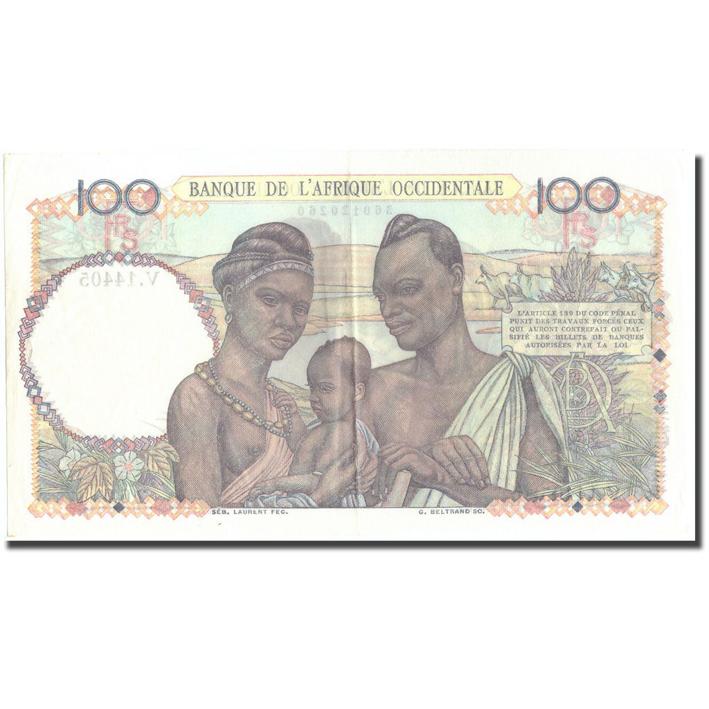 Banknot, Francuska Afryka Zachodnia, 100 Francs, 1952, 1952-07-31, KM:40