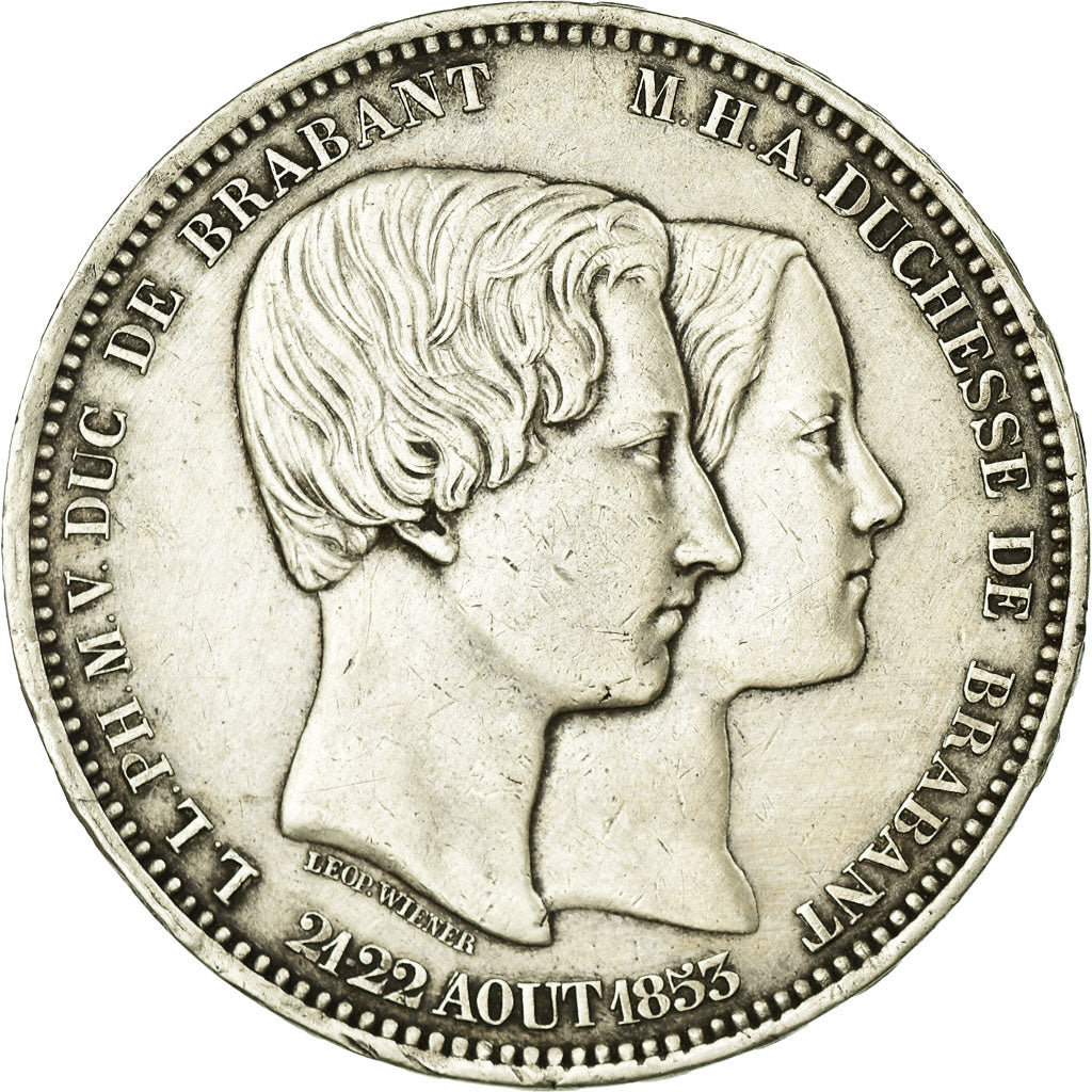 Coin, Belgium, Leopold I, 5 Francs, 5 Frank, 1853, AU(50-53), Silver