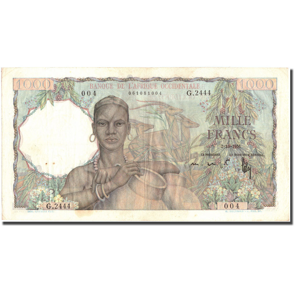 Biljet, Frans West Afrika, 1000 Francs, 1951, 1951-10-02, KM:42, TTB