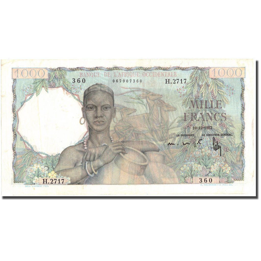 Banknot, Francuska Afryka Zachodnia, 1000 Francs, 1952, 1952-12-19, KM:42