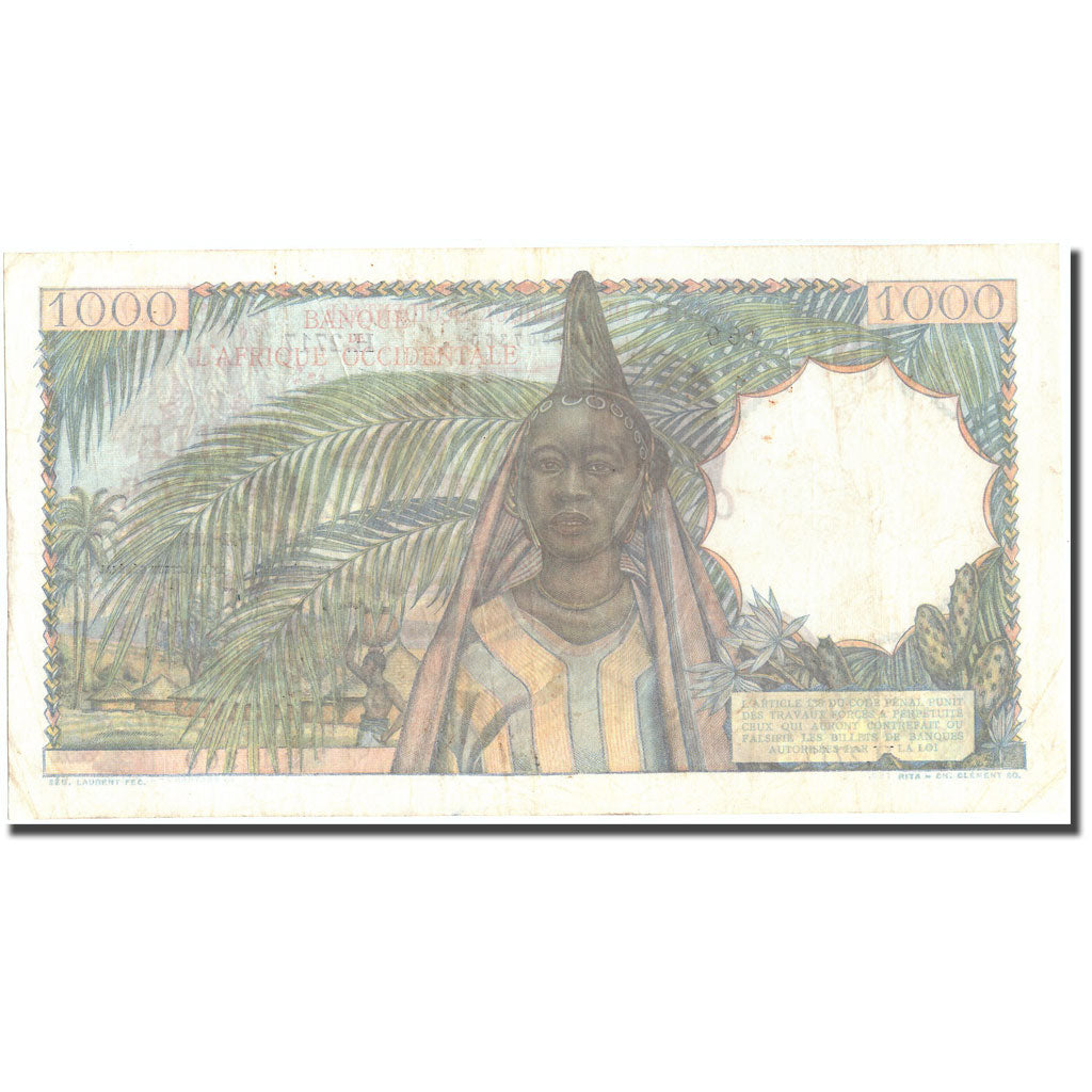 Banknot, Francuska Afryka Zachodnia, 1000 Francs, 1952, 1952-12-19, KM:42
