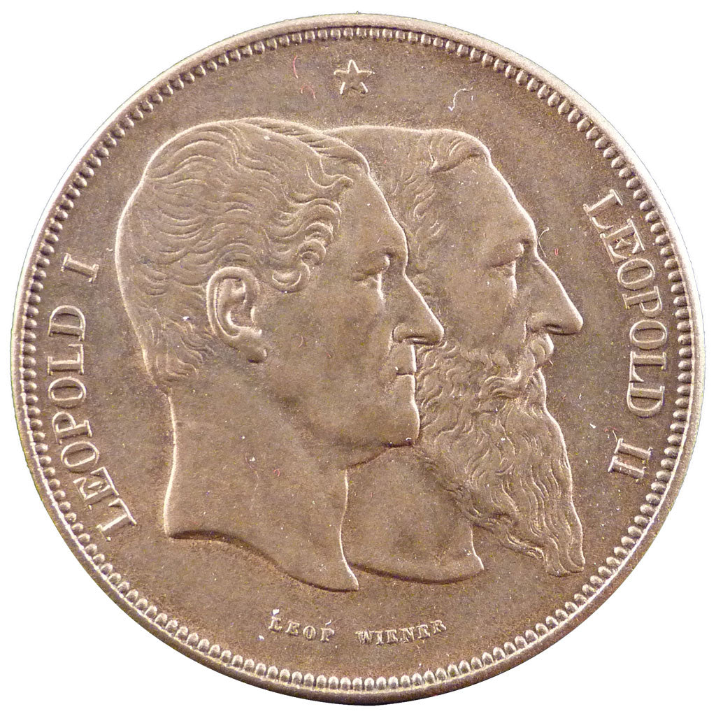Belgium, 5 Francs, 1880, KM #M 9a, MS(60-62), Copper, 25.00