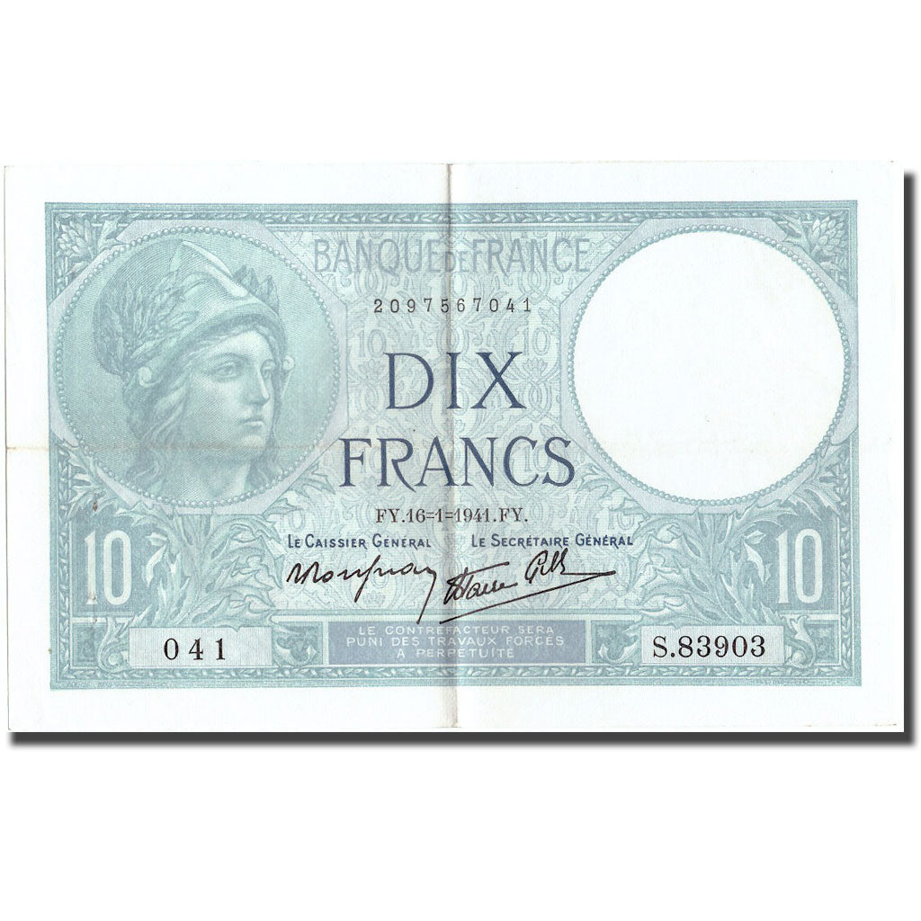 Frankreich, 10 Francs, Minerve, 1941, 1941-01-16, VZ, Fayette:7.28, KM:84