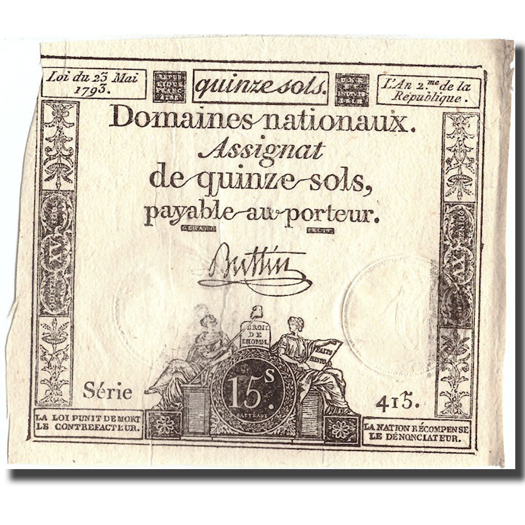 France, 15 Sols, 1793, 1793-05-25, AU(50-53), KM:A69b