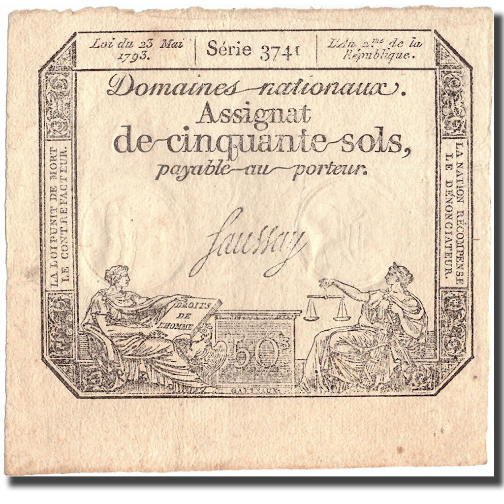 France, 50 Sols, 1793, 1793-05-23, TTB+, KM:A70b