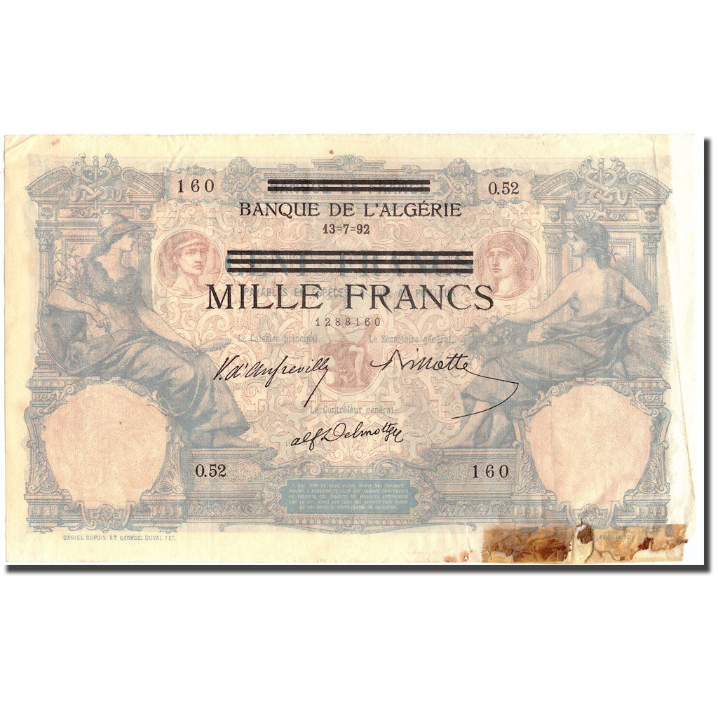 Banknote, Tunisia, 1000 Francs on 100 Francs, 1992, 1992-07-13, KM:31, VF(30-35)