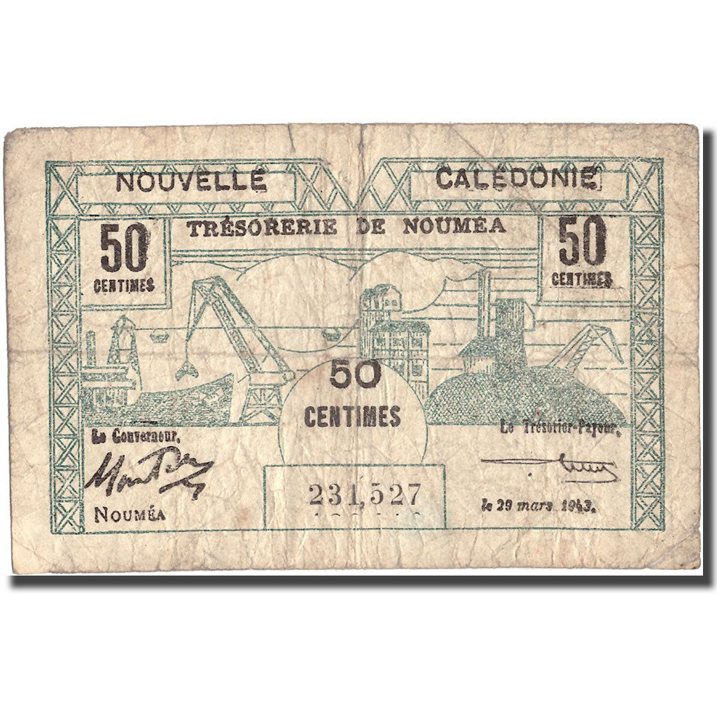 Banknote, New Caledonia, 50 Centimes, 1943, 1943-03-29, KM:54, VF(20-25)