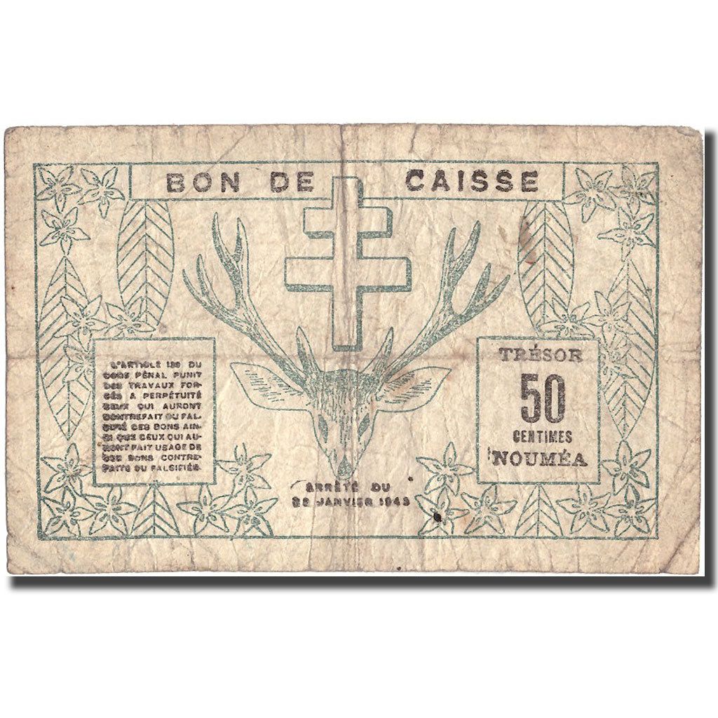 Banknote, New Caledonia, 50 Centimes, 1943, 1943-03-29, KM:54, VF(20-25)