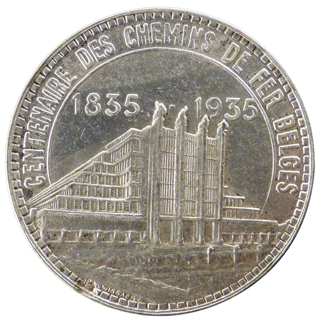 Belgium, 50 Francs, 1935, AU(55-58), Silver, 22.00
