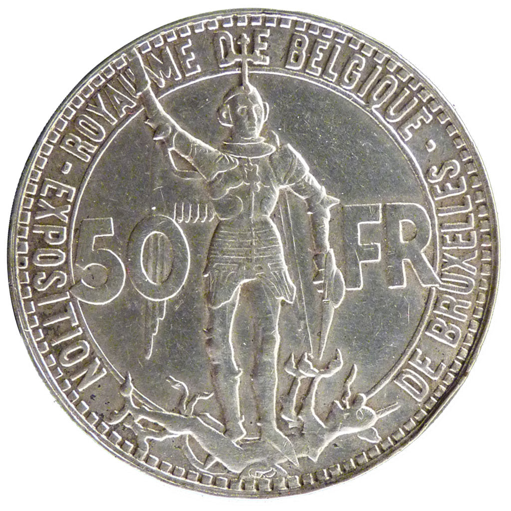 Belgium, 50 Francs, 1935, AU(55-58), Silver, 22.00