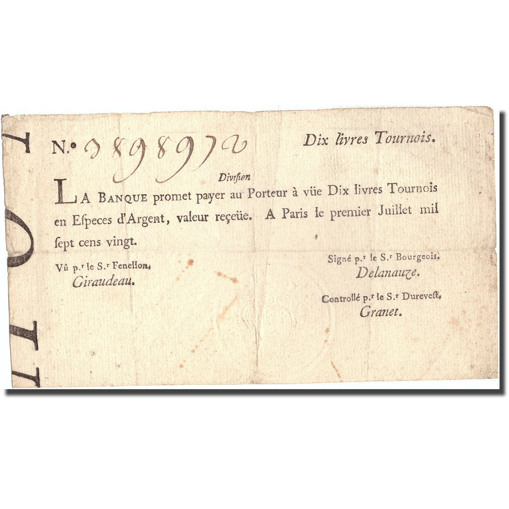 France, 10 Livres, 1720, 1720-07-01, EF(40-45), KM:A16b