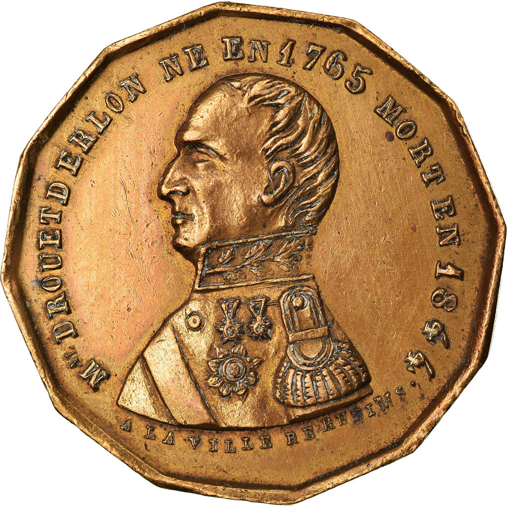 France, Medal, Le Maréchal Drouet, Reims, 1844, AU(55-58), Brass