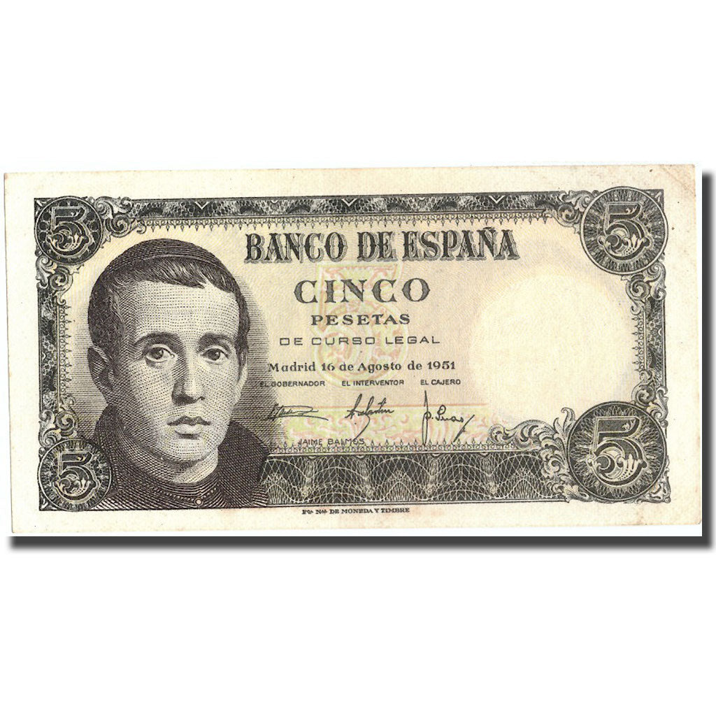 Banknote, Spain, 5 Pesetas, 1951, 1951-08-16, KM:140a, AU(55-58)