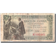 Banknote, Spain, 5 Pesetas, 1945, 1945-06-15, KM:129a, VF(20-25)
