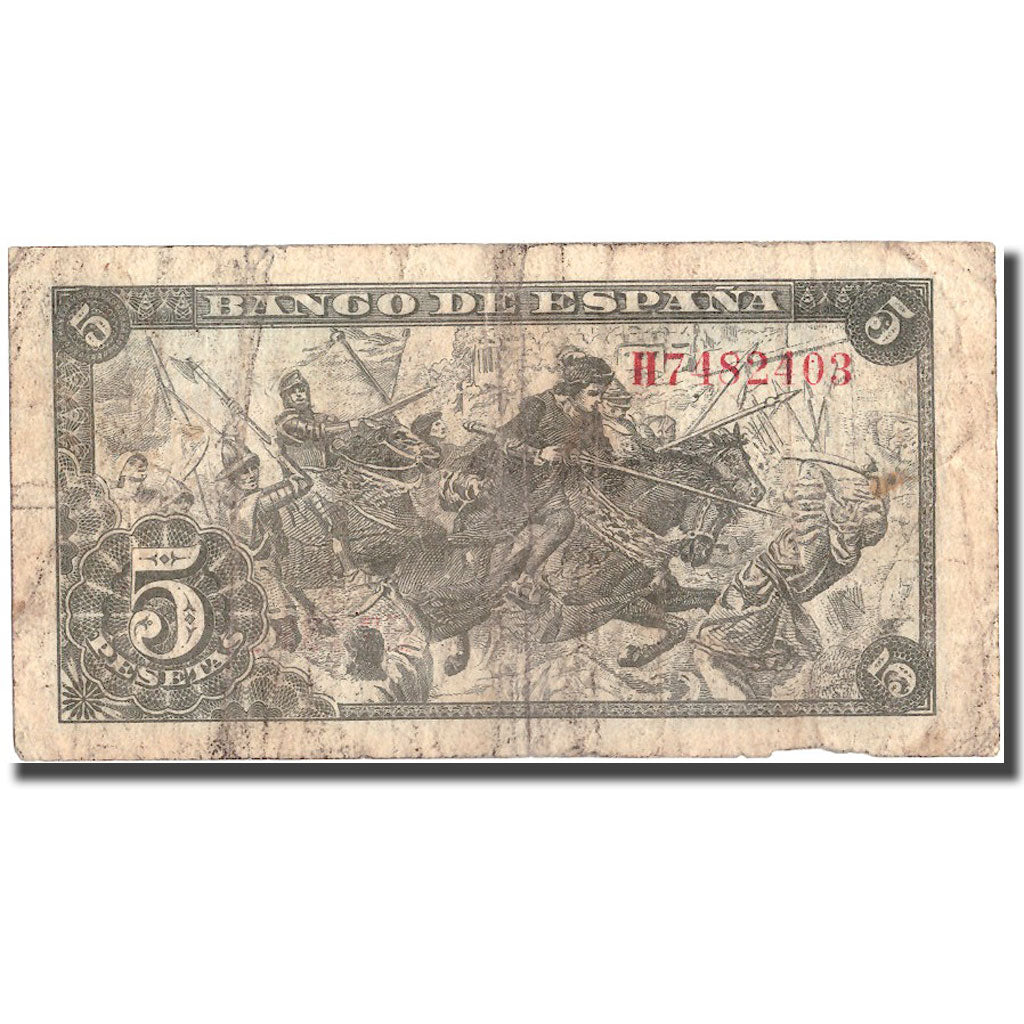 Banknote, Spain, 5 Pesetas, 1945, 1945-06-15, KM:129a, VF(20-25)