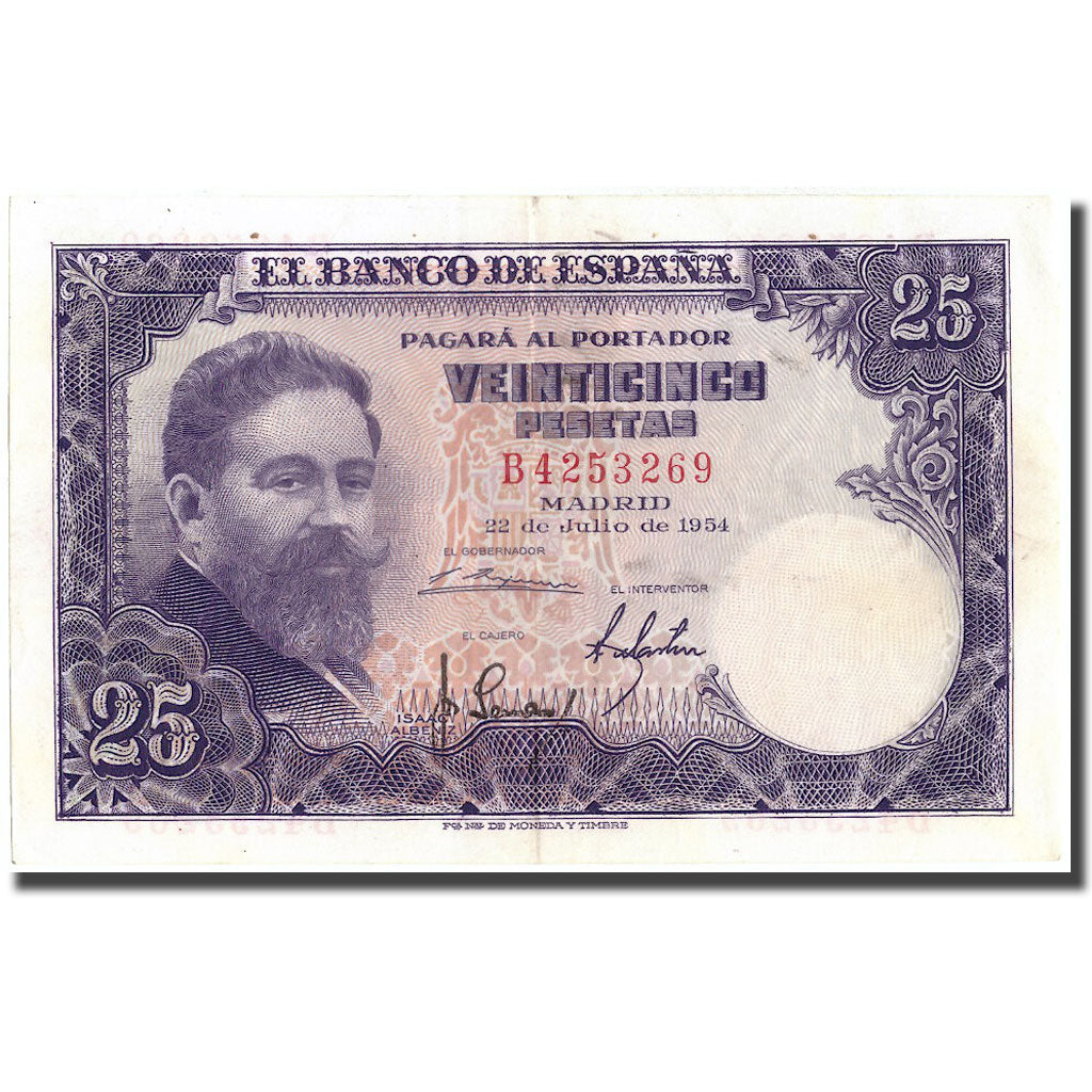 Banknote, Spain, 25 Pesetas, 1954, 1954-07-22, KM:147a, AU(55-58)