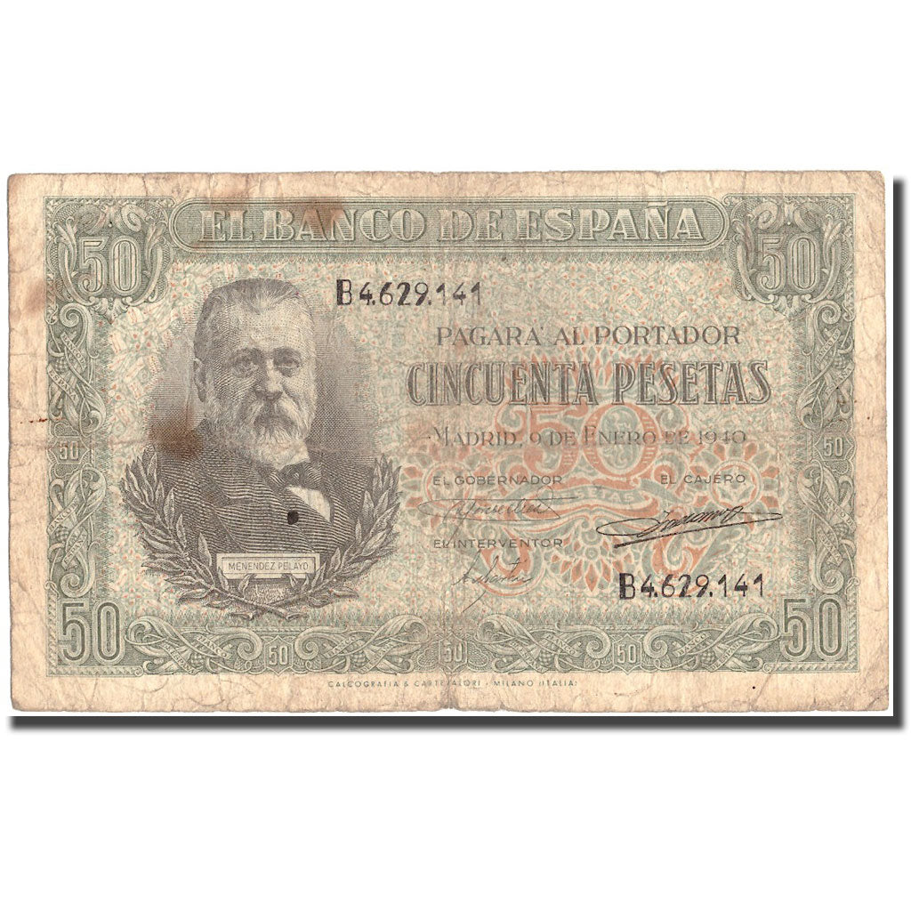 Banknote, Spain, 50 Pesetas, 1940, 1940-01-09, KM:117a, VF(20-25)