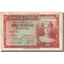 Banknote, Spain, 10 Pesetas, 1935, 1935, KM:86a, VF(20-25)