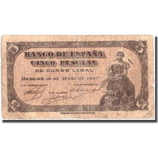 Billet, Espagne, 5 Pesetas, 1937, 1937-07-18, KM:106a, B+