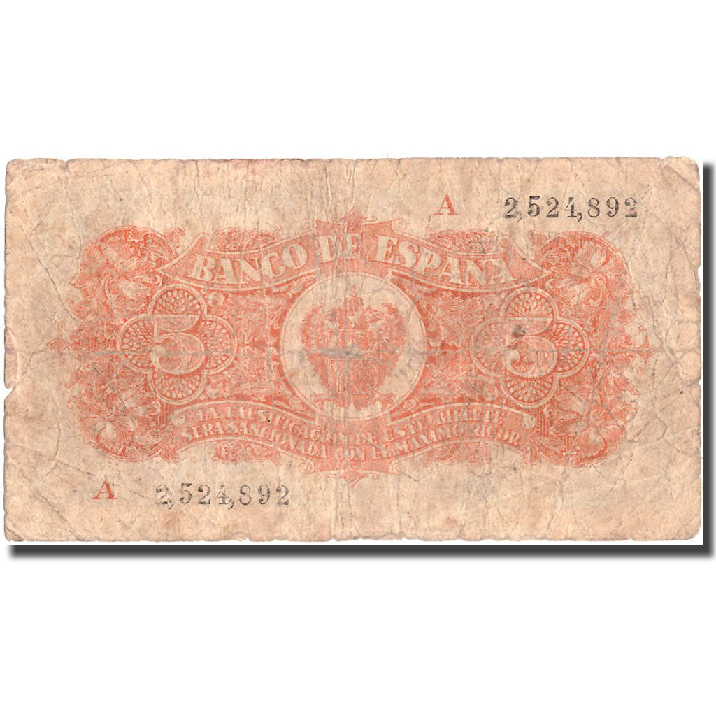 Billet, Espagne, 5 Pesetas, 1937, 1937-07-18, KM:106a, B+