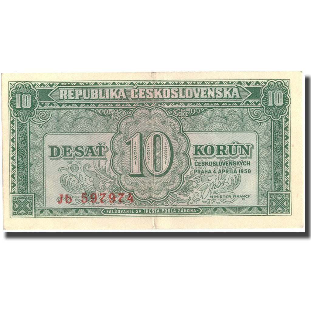 Banknote, Czechoslovakia, 10 Korun, 1950, 1950-04-04, KM:60a, EF(40-45)