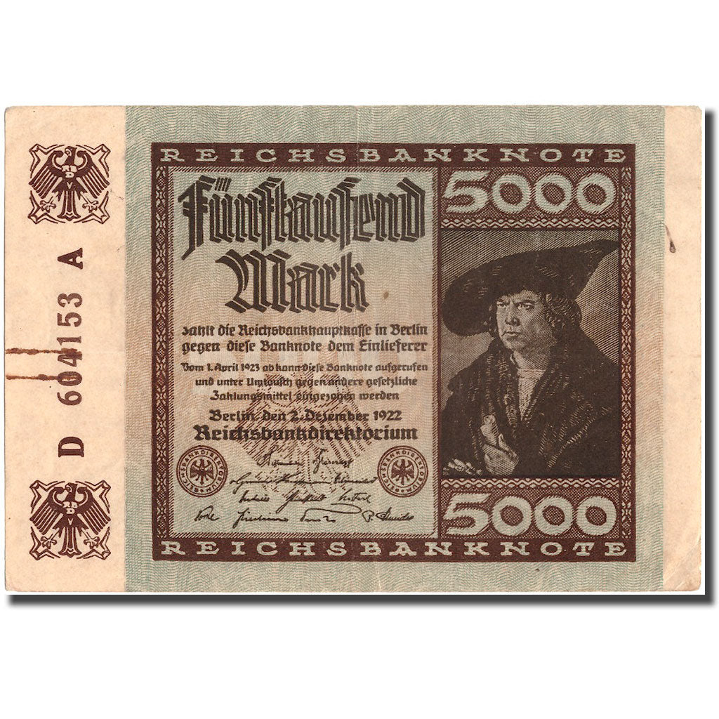 Banknote, Germany, 5000 Mark, 1922, 1922-12-02, KM:81d, AU(50-53)